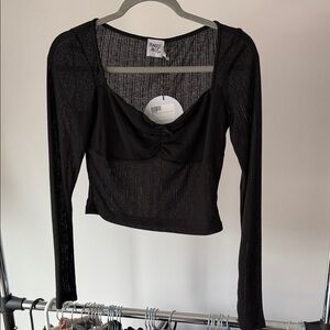 Princess Polly Black Sheer Long Sleeve Crop Top